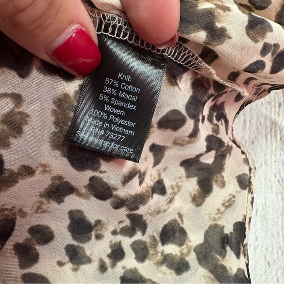simply vera vera wang leopard print blouse sheer layered peplum waist sz XL - Picture 8 of 10